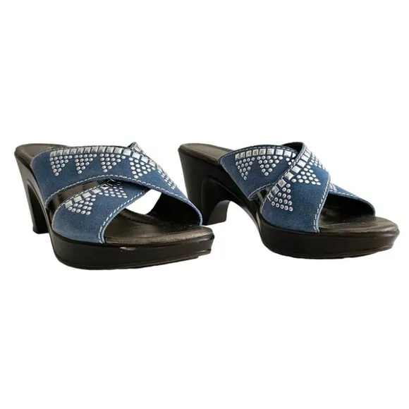 Naturalizer Bavaro Blue Jean Suede Heeled Sandals with Rhinestones | NIB | 6.5 M