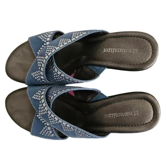 Naturalizer Bavaro Blue Jean Suede Heeled Sandals with Rhinestones | NIB | 6.5 M