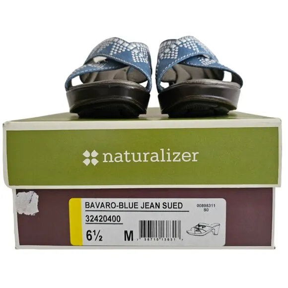 Naturalizer Bavaro Blue Jean Suede Heeled Sandals with Rhinestones | NIB | 6.5 M
