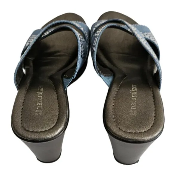 Naturalizer Bavaro Blue Jean Suede Heeled Sandals with Rhinestones | NIB | 6.5 M