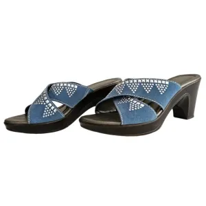 Naturalizer Bavaro Blue Jean Suede Heeled Sandals with Rhinestones | NIB | 6.5 M