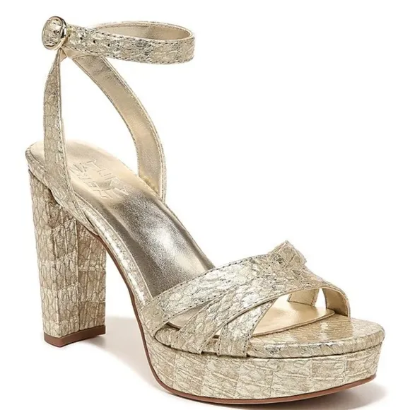 Naturalizer Mallory Snake Print Ankle Strap Metallic Leather Platform Sa…