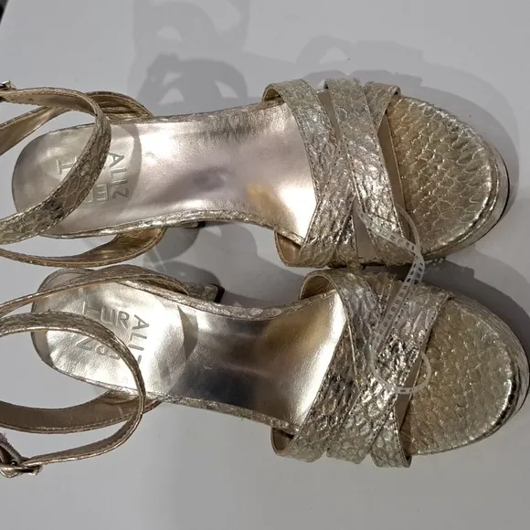 Naturalizer Mallory Snake Print Ankle Strap Metallic Leather Platform Sa…