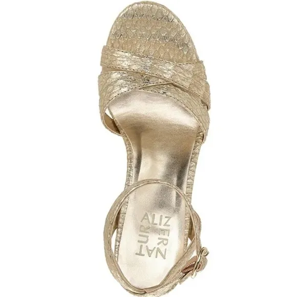 Naturalizer Mallory Snake Print Ankle Strap Metallic Leather Platform Sa…