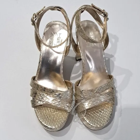 Naturalizer Mallory Snake Print Ankle Strap Metallic Leather Platform Sa…