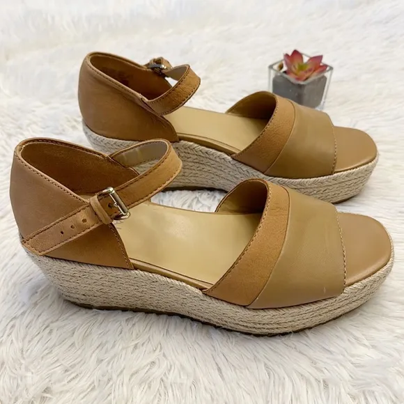 Naturalizer OPAL Tan Colorblock Platform Wedge Espadrille sandals women size 9.5