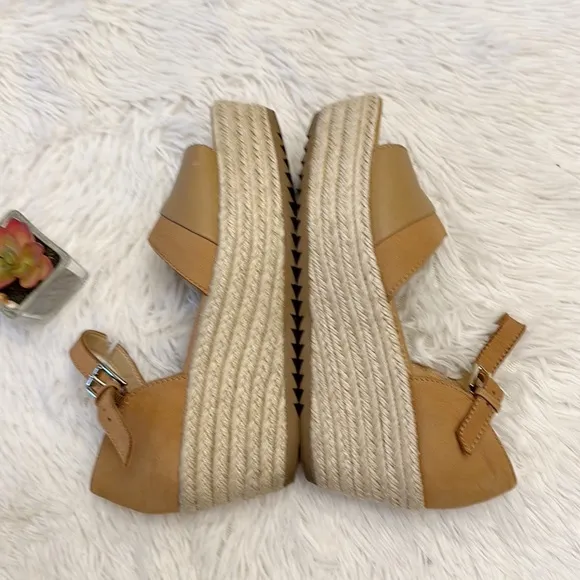 Naturalizer OPAL Tan Colorblock Platform Wedge Espadrille sandals women size 9.5