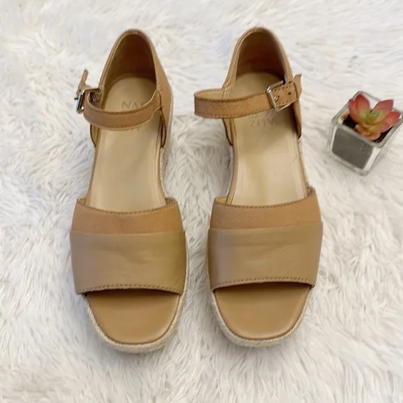 Naturalizer OPAL Tan Colorblock Platform Wedge Espadrille sandals women size 9.5