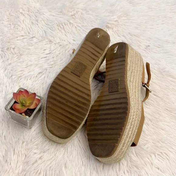 Naturalizer OPAL Tan Colorblock Platform Wedge Espadrille sandals women size 9.5