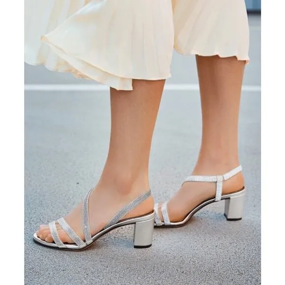 Naturalizer Sz 9WW &quot;Vanessa 2&quot; Silver Rhinestone Strappy Slip on Sandal NWOT