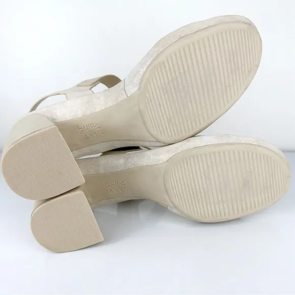 Naturalizer Women's Genn-Rise 2 Leather Strappy Heels Sandals Ivory Size 9.5