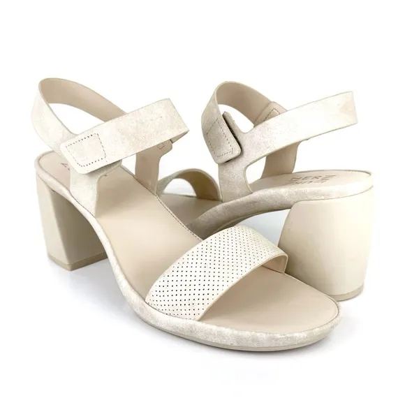 Naturalizer Women's Genn-Rise 2 Leather Strappy Heels Sandals Ivory Size 9.5