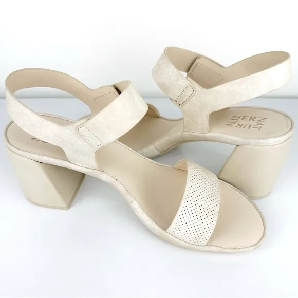Naturalizer Women's Genn-Rise 2 Leather Strappy Heels Sandals Ivory Size 9.5