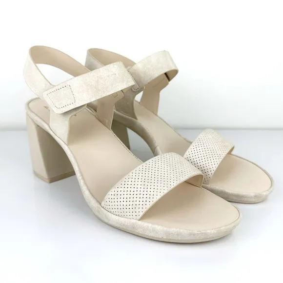 Naturalizer Women's Genn-Rise 2 Leather Strappy Heels Sandals Ivory Size 9.5
