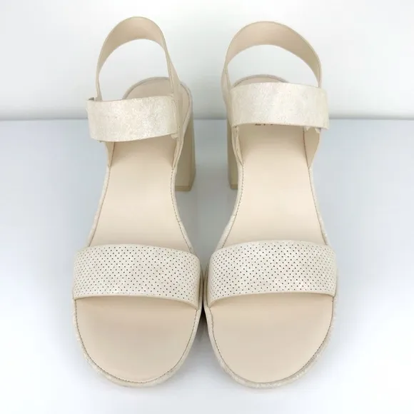Naturalizer Women's Genn-Rise 2 Leather Strappy Heels Sandals Ivory Size 9.5