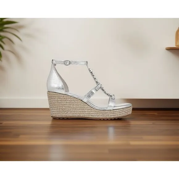 Naturalizer Womens Serena Espadrille Wedge Sandals Silver Size 9.5 M NWT