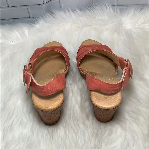 Naya Estra Salmon Leather Wedge Sandals Size 8