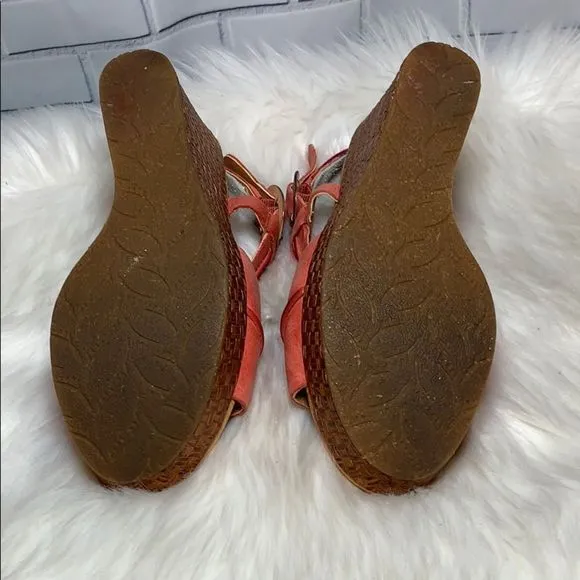 Naya Estra Salmon Leather Wedge Sandals Size 8
