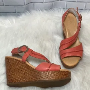 Naya Estra Salmon Leather Wedge Sandals Size 8
