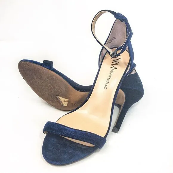 Neiman Marcus Blue Velvet Strappy Stiletto Sandals Heels Sz 8.5M