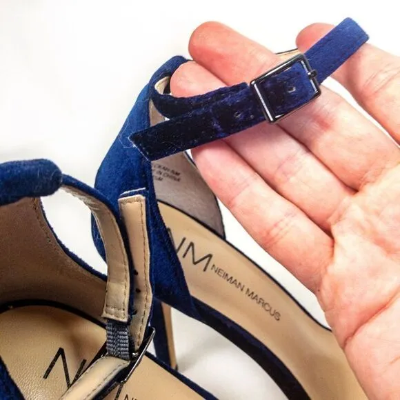 Neiman Marcus Blue Velvet Strappy Stiletto Sandals Heels Sz 8.5M