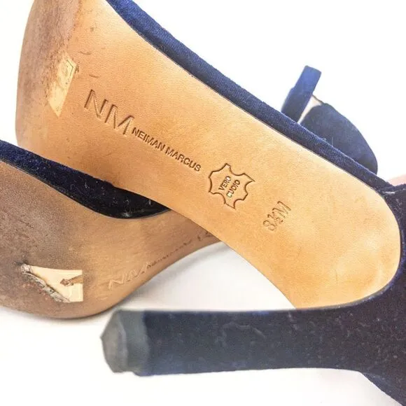 Neiman Marcus Blue Velvet Strappy Stiletto Sandals Heels Sz 8.5M