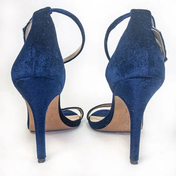 Neiman Marcus Blue Velvet Strappy Stiletto Sandals Heels Sz 8.5M