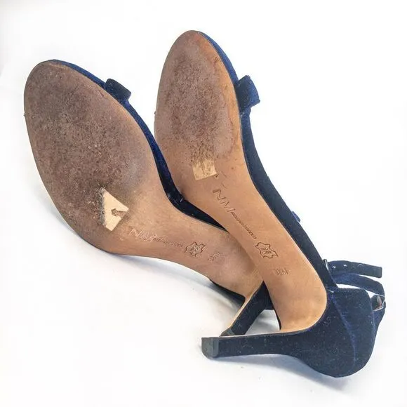 Neiman Marcus Blue Velvet Strappy Stiletto Sandals Heels Sz 8.5M