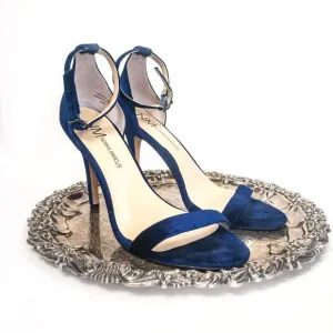 Neiman Marcus Blue Velvet Strappy Stiletto Sandals Heels Sz 8.5M
