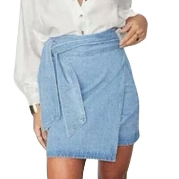 NEVER FULLY DRESSED Blue Denim Mini Jaspre Skirt Wrap Tie - Sz 4 - NWT