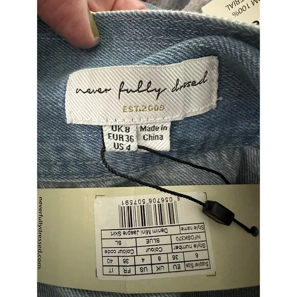 NEVER FULLY DRESSED Blue Denim Mini Jaspre Skirt Wrap Tie - Sz 4 - NWT