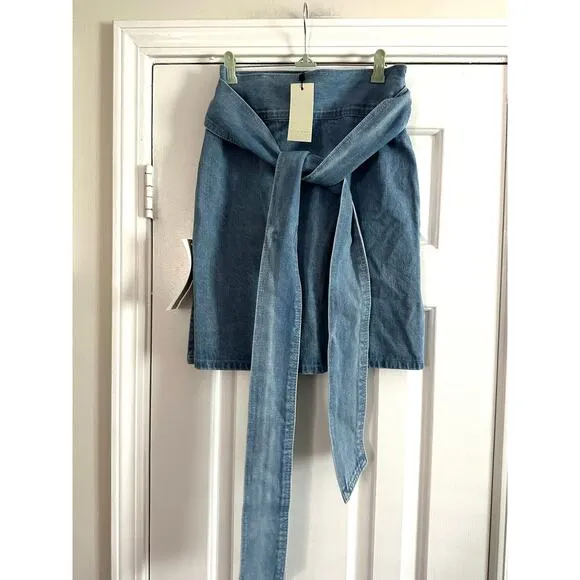 NEVER FULLY DRESSED Blue Denim Mini Jaspre Skirt Wrap Tie - Sz 4 - NWT