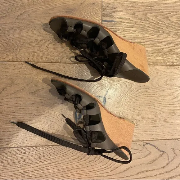 NEW A DÉTACHER Brown Lace-Up Wedge Sandals