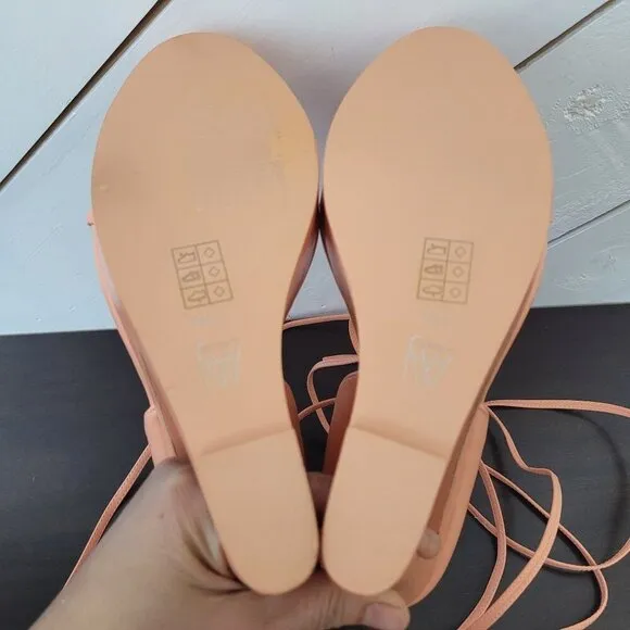 NEW AAJ By Aminah Nina Lace-Up Architectural Wedge Peach orange 10 Heel Sandals