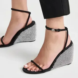 NEW Alexander Wang Dahlia Crystal Wedge Sandals size 37.5 US7