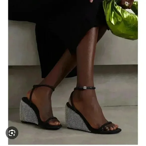 NEW Alexander Wang Dahlia Crystal Wedge Sandals size 37.5 US7