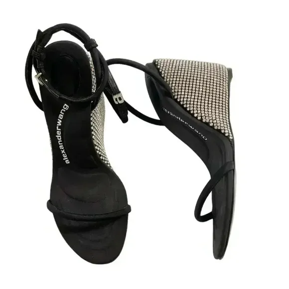 NEW Alexander Wang Dahlia Crystal Wedge Sandals size 37.5 US7
