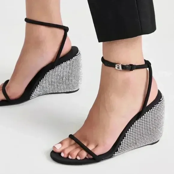NEW Alexander Wang Dahlia Crystal Wedge Sandals size 37.5 US7