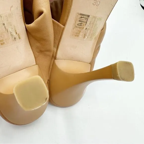 NEW ALOHAS Puffy Twist Strap Mule in Camel Tan Brown Heeled Sandal Heel 8.5