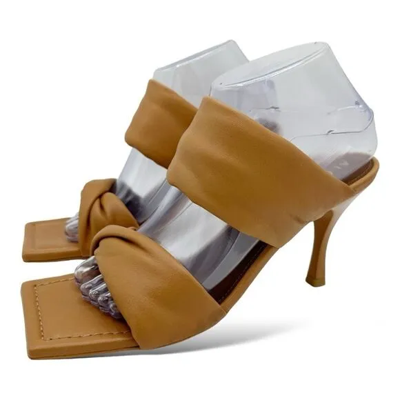NEW ALOHAS Puffy Twist Strap Mule in Camel Tan Brown Heeled Sandal Heel 8.5