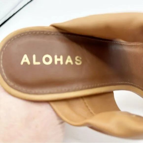 NEW ALOHAS Puffy Twist Strap Mule in Camel Tan Brown Heeled Sandal Heel 8.5