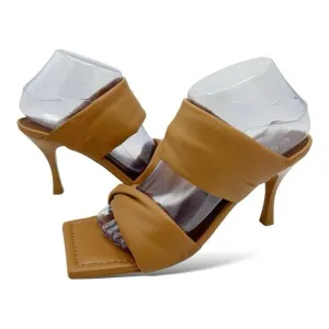 NEW ALOHAS Puffy Twist Strap Mule in Camel Tan Brown Heeled Sandal Heel 8.5