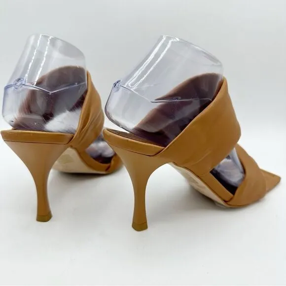 NEW ALOHAS Puffy Twist Strap Mule in Camel Tan Brown Heeled Sandal Heel 8.5
