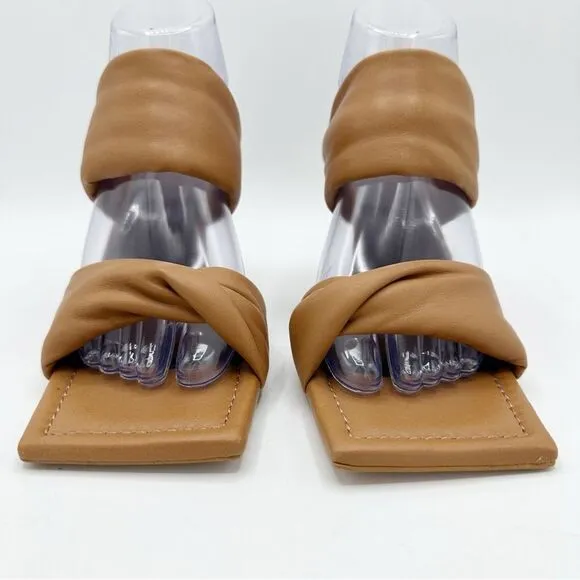 NEW ALOHAS Puffy Twist Strap Mule in Camel Tan Brown Heeled Sandal Heel 8.5