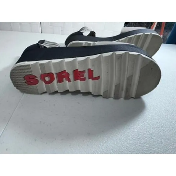 NEW! &quot;SOREL&quot; Cameron Flatform Ankle Strap Sandals, Open Toe, Black, Small Scuff