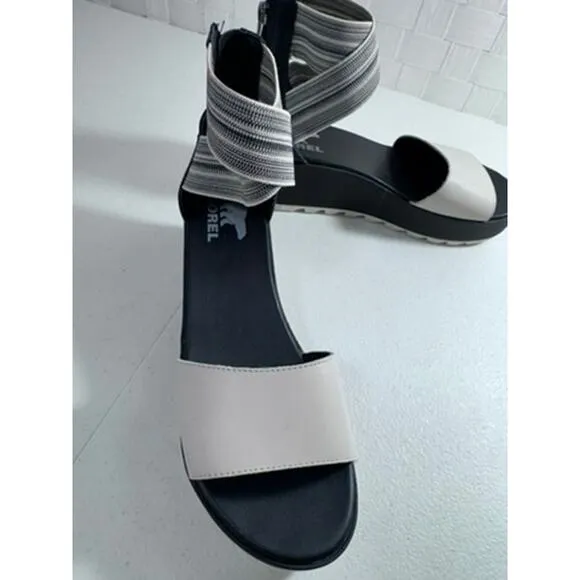 NEW! &quot;SOREL&quot; Cameron Flatform Ankle Strap Sandals, Open Toe, Black, Small Scuff