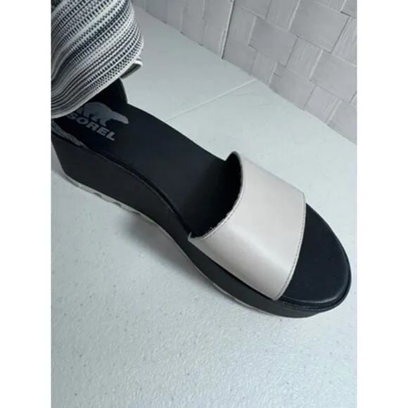 NEW! &quot;SOREL&quot; Cameron Flatform Ankle Strap Sandals, Open Toe, Black, Small Scuff