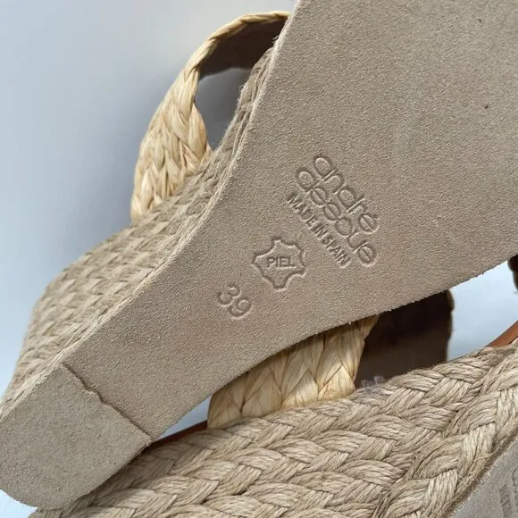 New André Assous Nolita Espadrille Wedge Sandal Shoe Sz 39 US 8.5 Beige Bohemian
