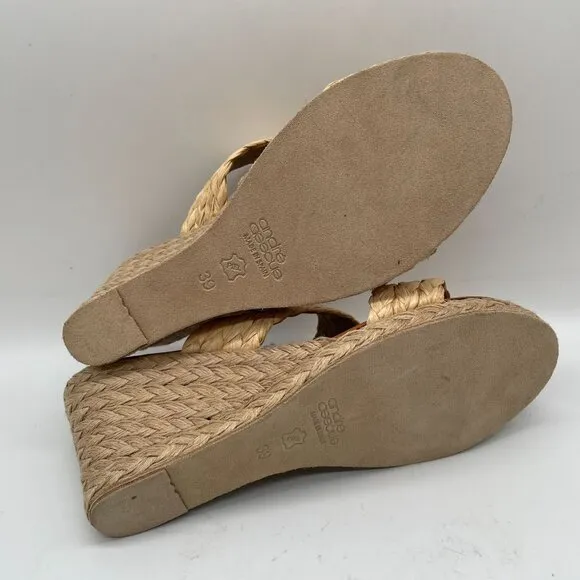 New André Assous Nolita Espadrille Wedge Sandal Shoe Sz 39 US 8.5 Beige Bohemian
