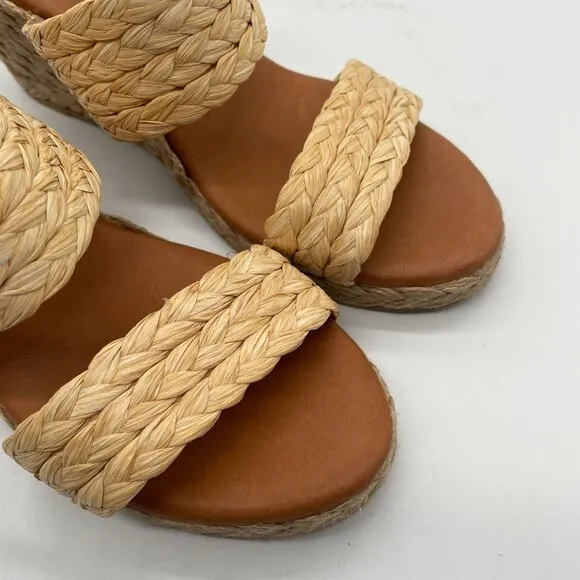 New André Assous Nolita Espadrille Wedge Sandal Shoe Sz 39 US 8.5 Beige Bohemian